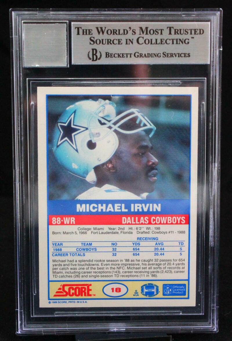 1989 Score #18 Michael Irvin Dallas Cowboys BGS Autograph 10