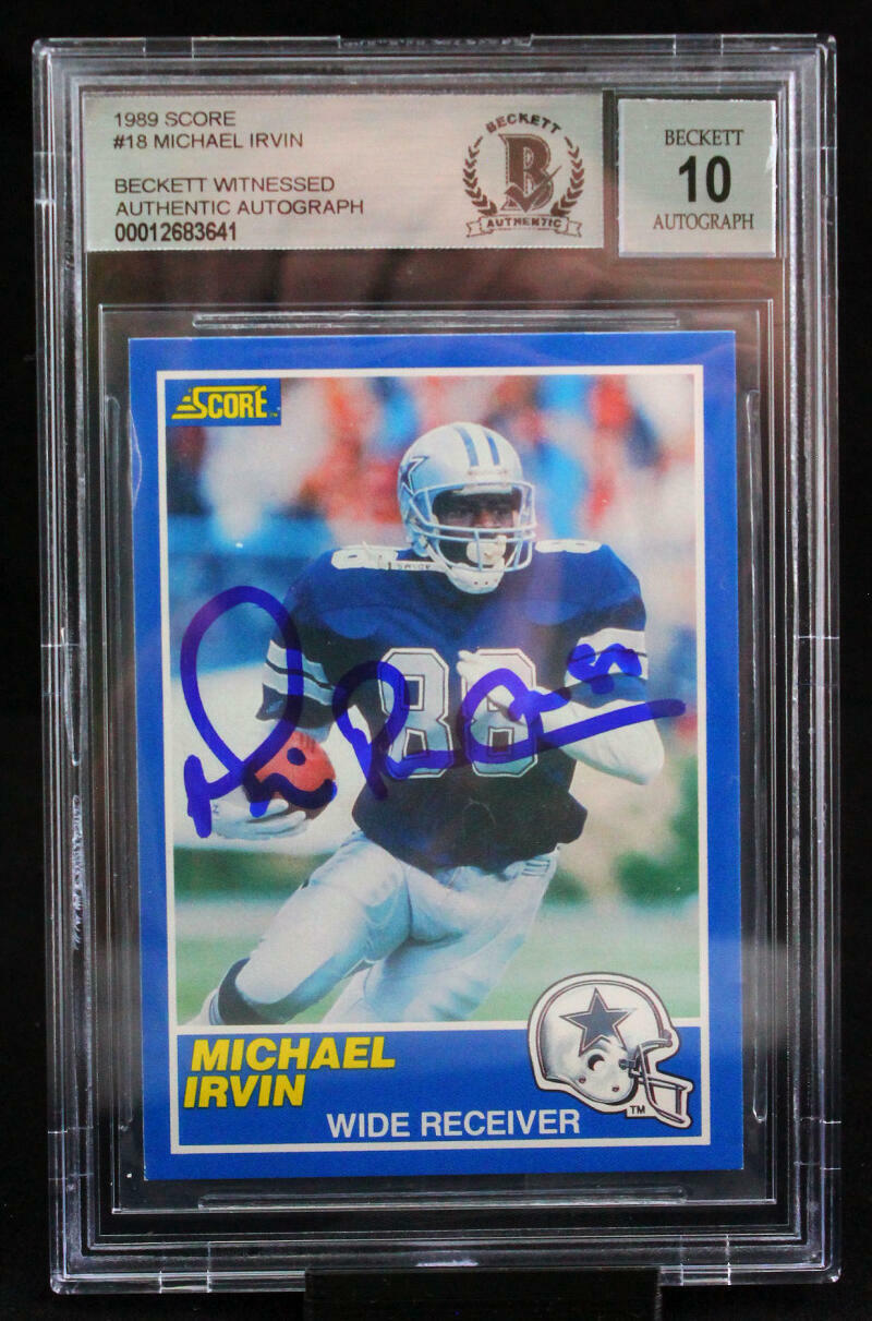 1989 Score #18 Michael Irvin Dallas Cowboys BGS Autograph 10