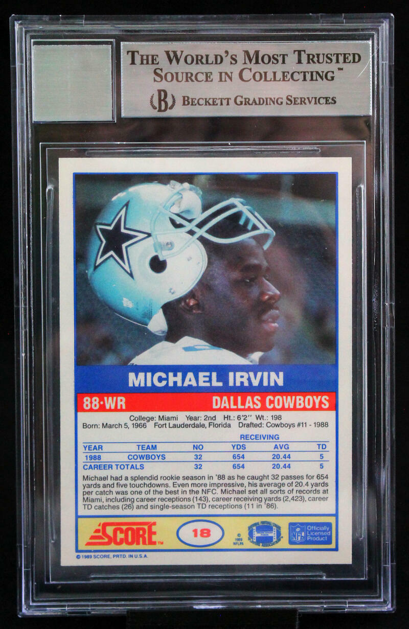 1989 Score #18 Michael Irvin Dallas Cowboys BGS Autograph 10