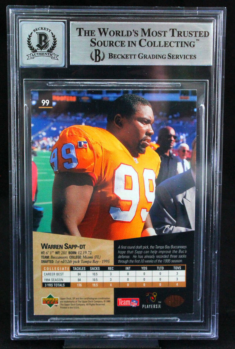 1995 SP #99 Warren Sapp Tampa Bay Buccaneers BGS Autograph 10