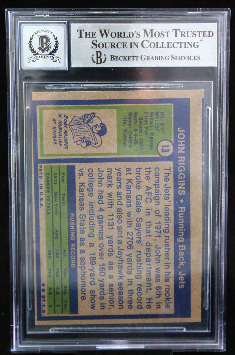 1972 Topps #13 John Riggins New York Jets BGS Autograph 10