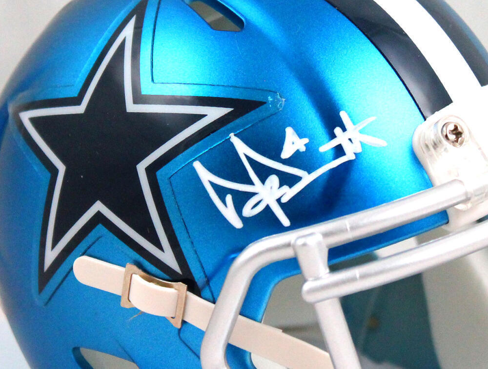 Dak Prescott Autographed Dallas Cowboys Blaze Mini Helmet-Beckett W Hologram