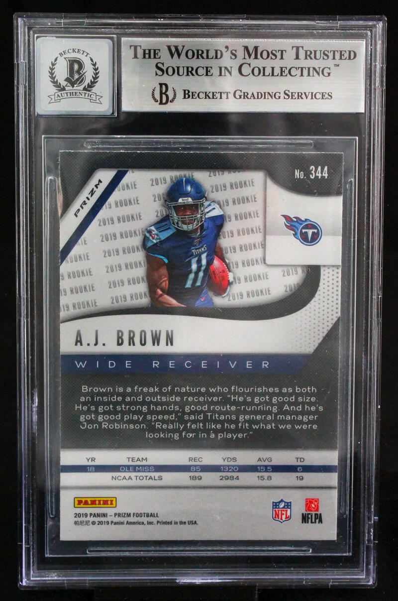 2019 Panini Prizm Lazer #344 AJ Brown Tennessee Titans BGS Autograph 10
