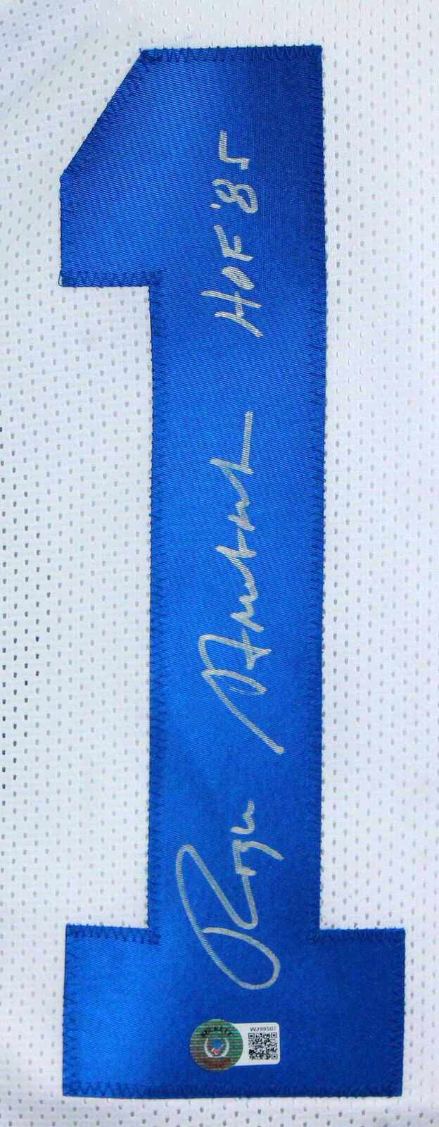 Roger Staubach Autographed White Pro Style Jersey w/HOF- Beckett W Hologram