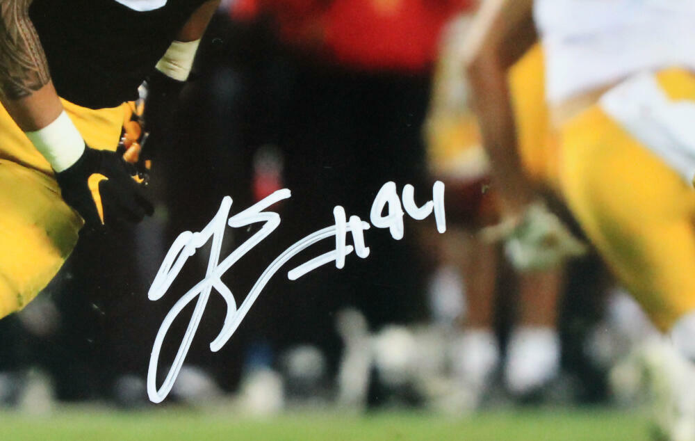 AJ Epenesa Autographed Iowa 8x10 Black JSY HM Photo-Beckett W Hologram *White