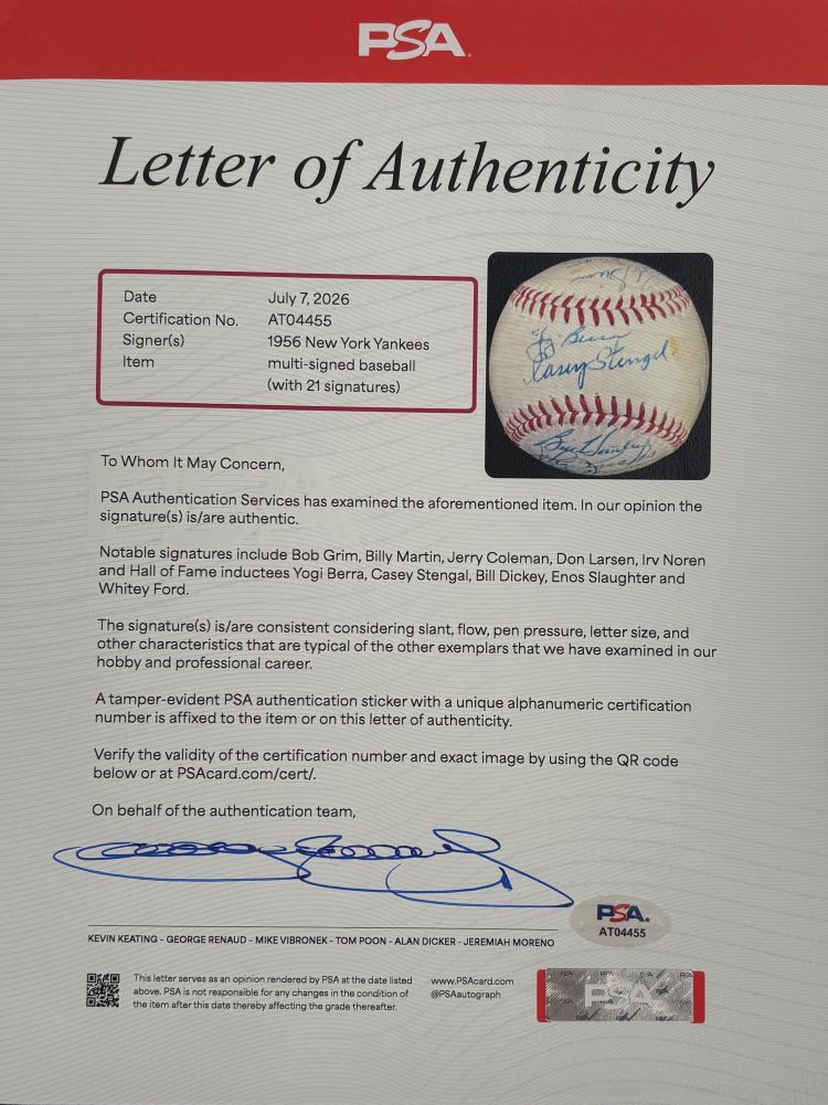 1955-56 Yankees (21) Signed Official AL Baseball Martin Berra & More PSA+BAS LOA