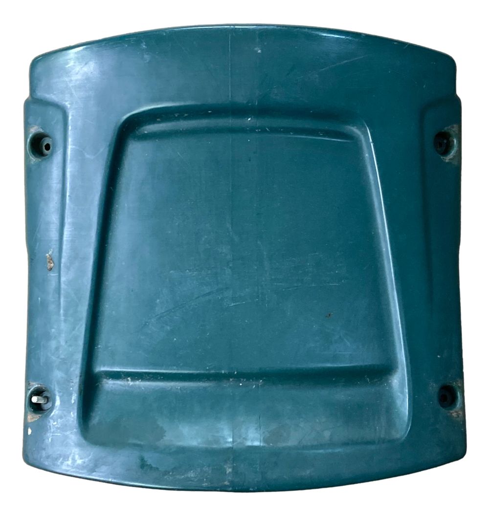 A green plastic 1972 Dolphins (10) Signed Stadium Seatback by Sports Integrity, rectangular with four corner screw holes, raised square center pattern, and minor scratches/wear. LE 7/72. Includes Shula, Csonka & more signatures.