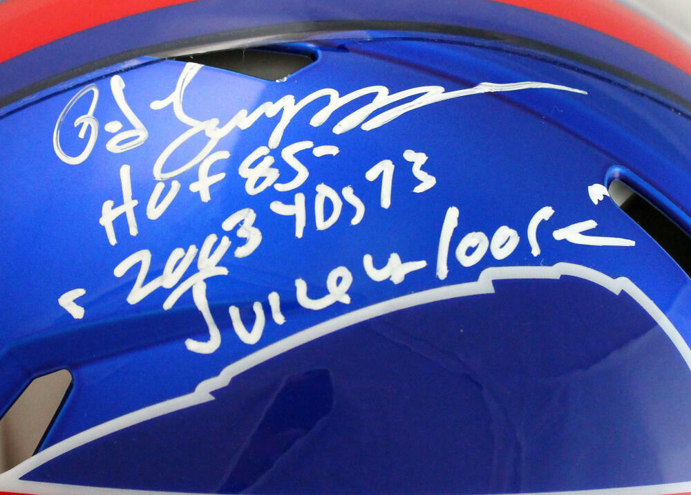 OJ Simpson Autographed Bills F/S Flash Speed Authentic Helmet w/3 Insc.-JSA W