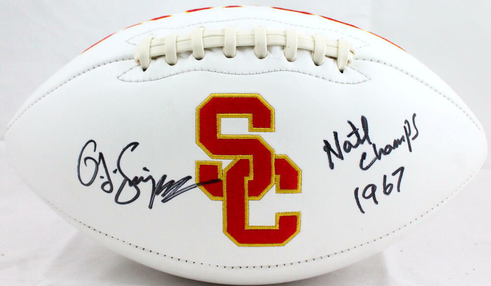 O. J. Simpson Autographed USC Trojans Logo Football W/Natl Champs-JSA W *Black