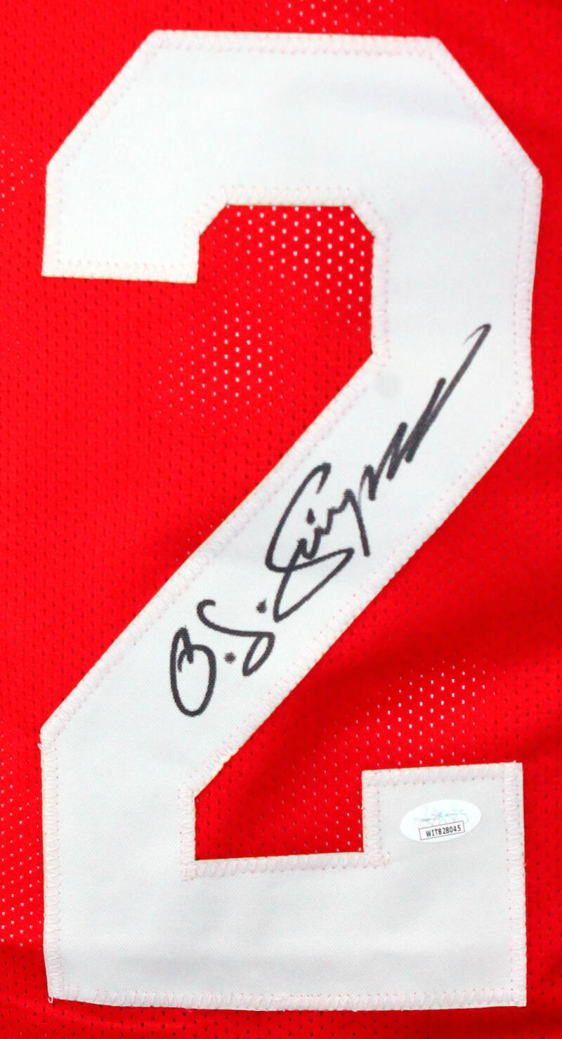 OJ Simpson Autographed Red Pro Style Jersey- JSA W *Black