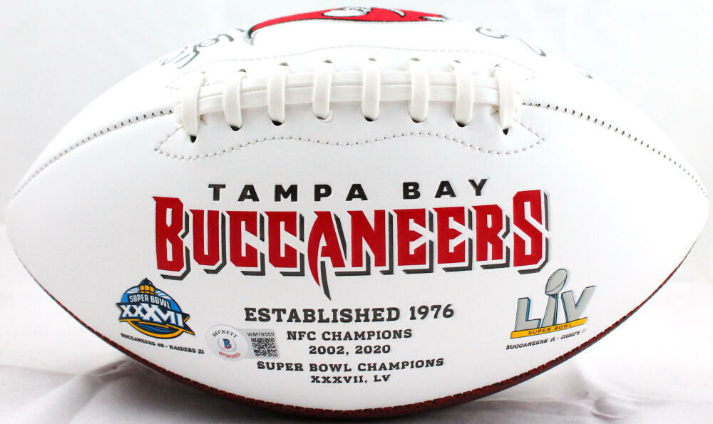 Warren Sapp Autographed Tampa Bay Buccaneers Logo Football w/ HOF-Beckett W Holo