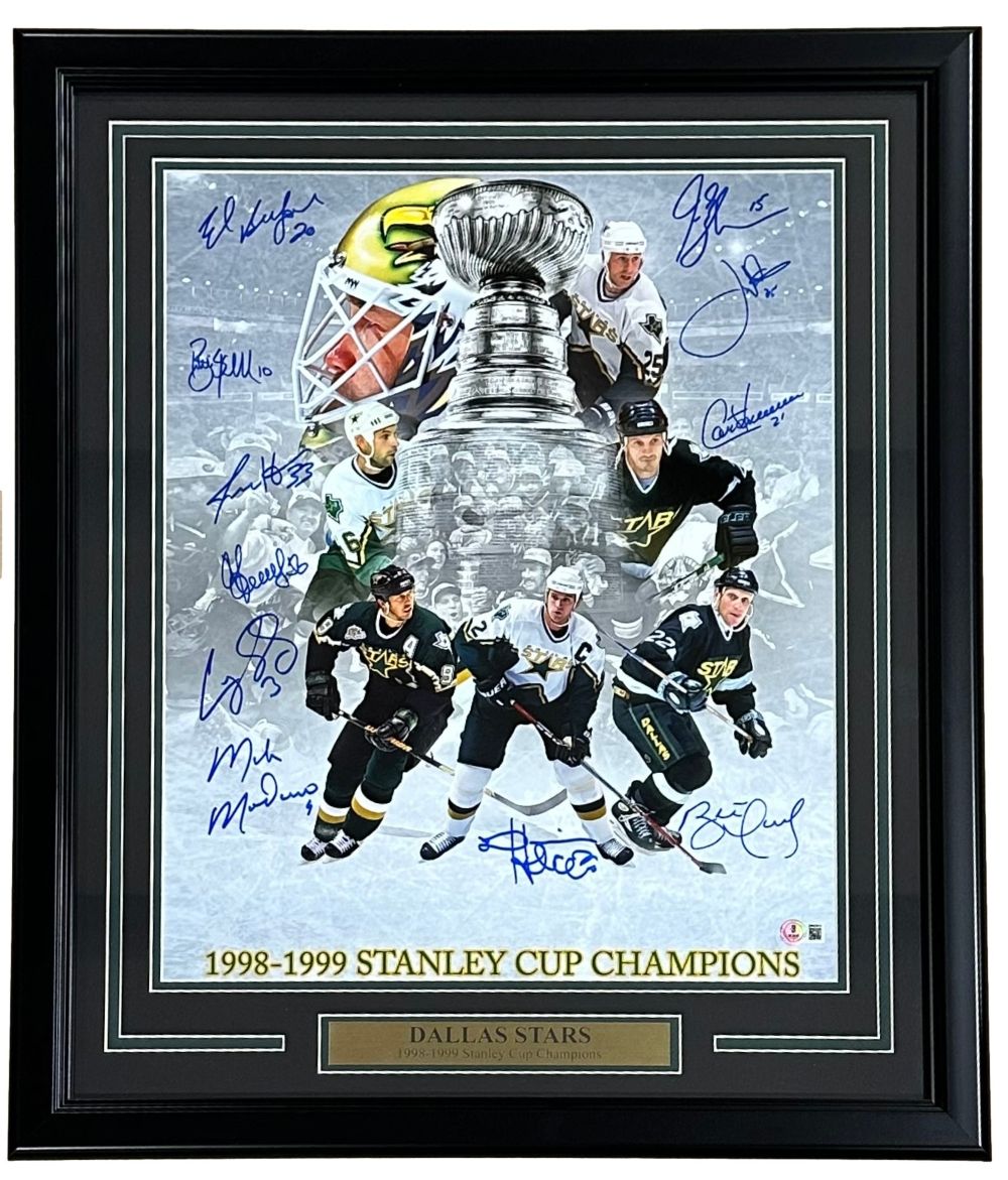 1998/99 Dallas Stars (10) Team Signed Framed 16x20 Stanley Cup Collage Photo BAS