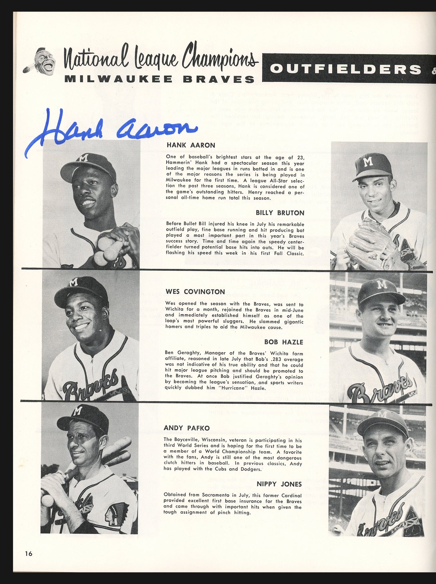 1957 Milwaukee Braves Autographed World Series Program With 5 Total Signatures Including Hank Aaron & Warren Spahn Beckett BAS #AA00297