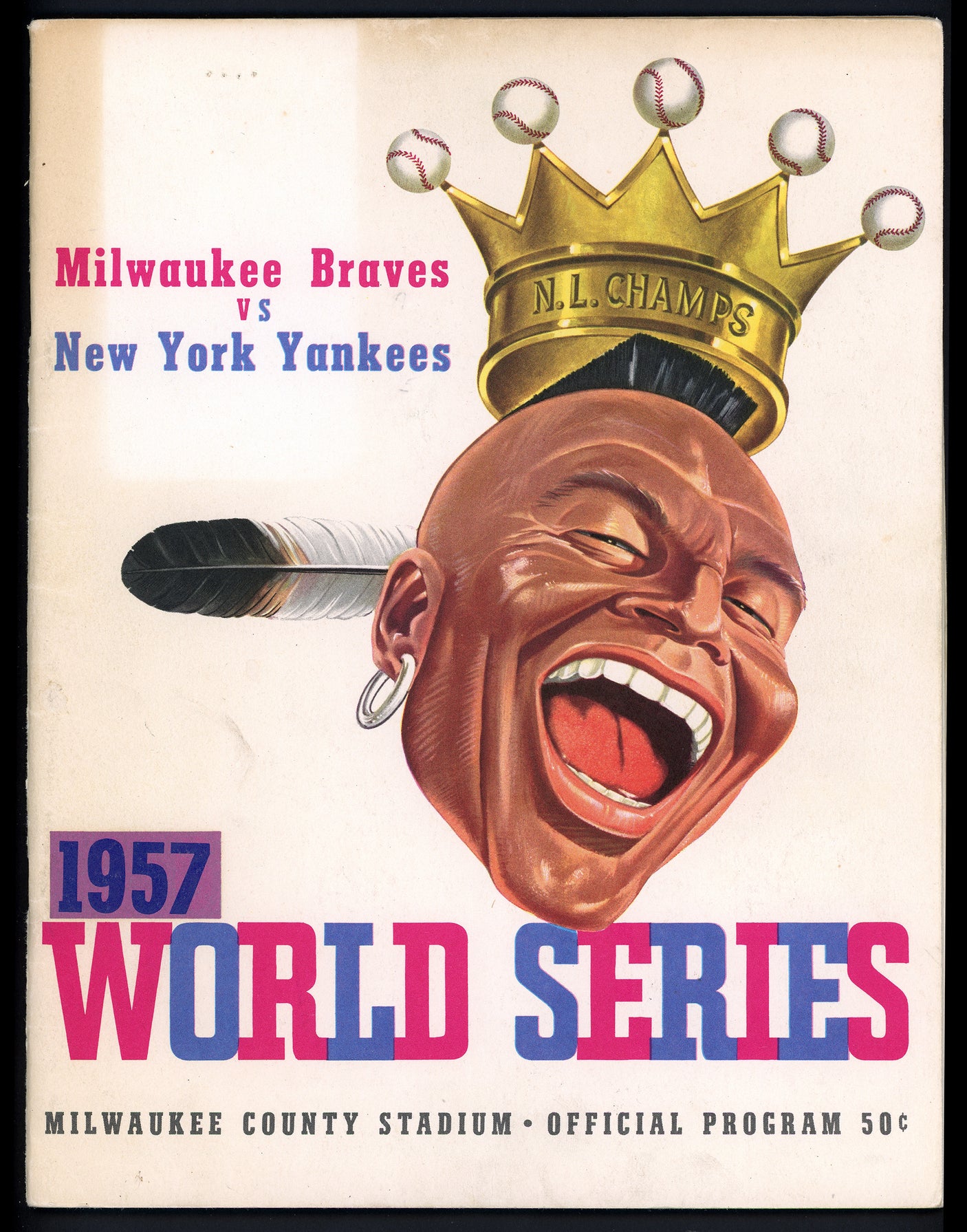 1957 Milwaukee Braves Autographed World Series Program With 5 Total Signatures Including Hank Aaron & Warren Spahn Beckett BAS #AA00297