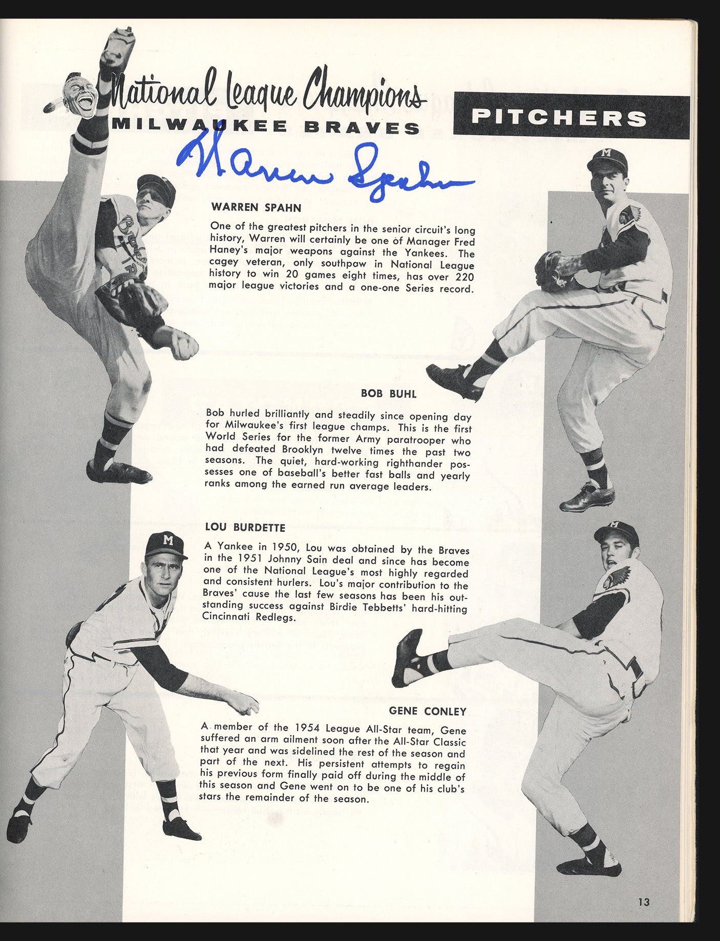 1957 Milwaukee Braves Autographed World Series Program With 5 Total Signatures Including Hank Aaron & Warren Spahn Beckett BAS #AA00297
