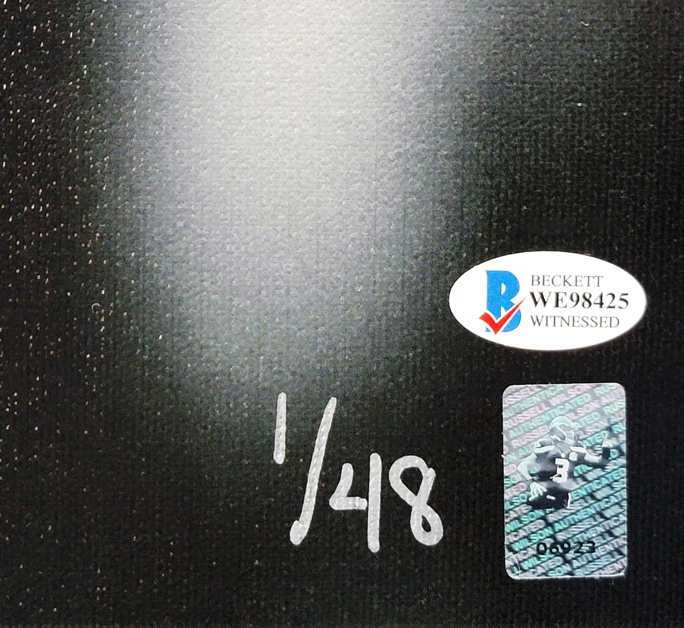 Russell Wilson Autographed Framed 24x30 Canvas Photo Seattle Seahawks "SB XLVIII Make Them Notice!" #1/48 Beckett BAS #WE98425