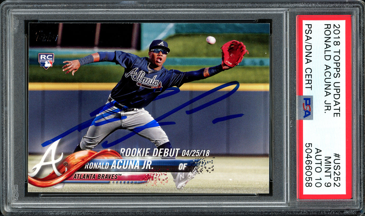 Ronald Acuna Jr. Autographed 2018 Topps Update Rookie Card #US252 Atlanta Braves Auto Grade 10 Card Grade Mint 9 PSA/DNA #50466058