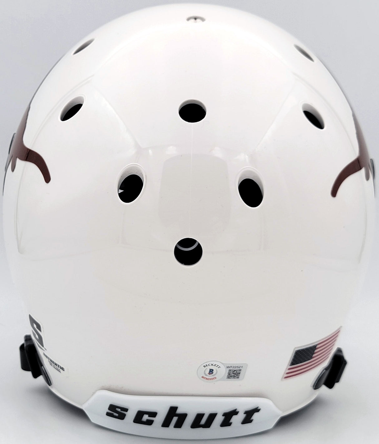 Quinn Ewers Autographed Texas Longhorns White Schutt Full Size Authentic Helmet Beckett BAS QR Stock #201712