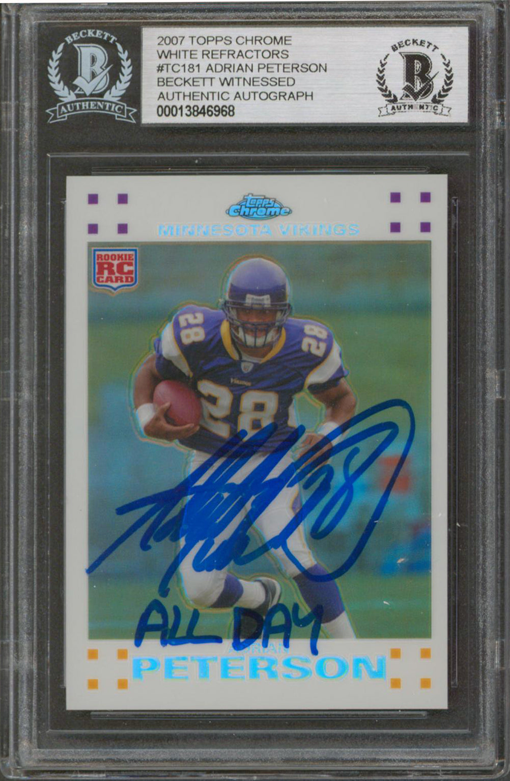 Adrian Peterson Signed 2007 Topps Chrome White Refractors #TC81 RC Card BAS Slab
