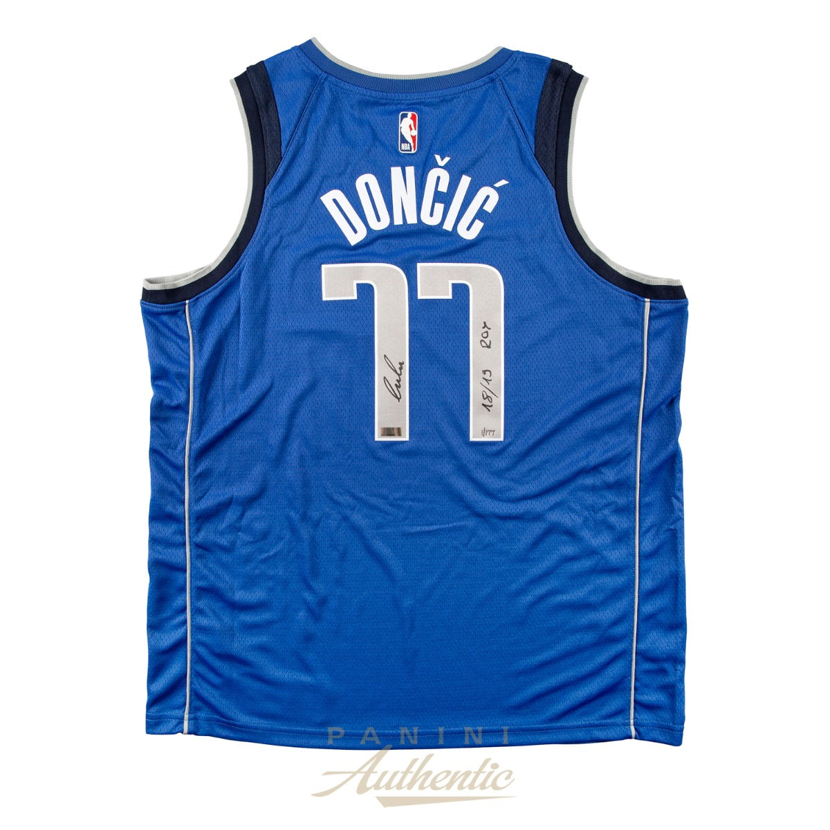 Luka Doncic Autographed/Inscribed "18/19 ROY" Dallas Mavericks Nike Royal Blue Swingman Jersey LE 18/177 Panini