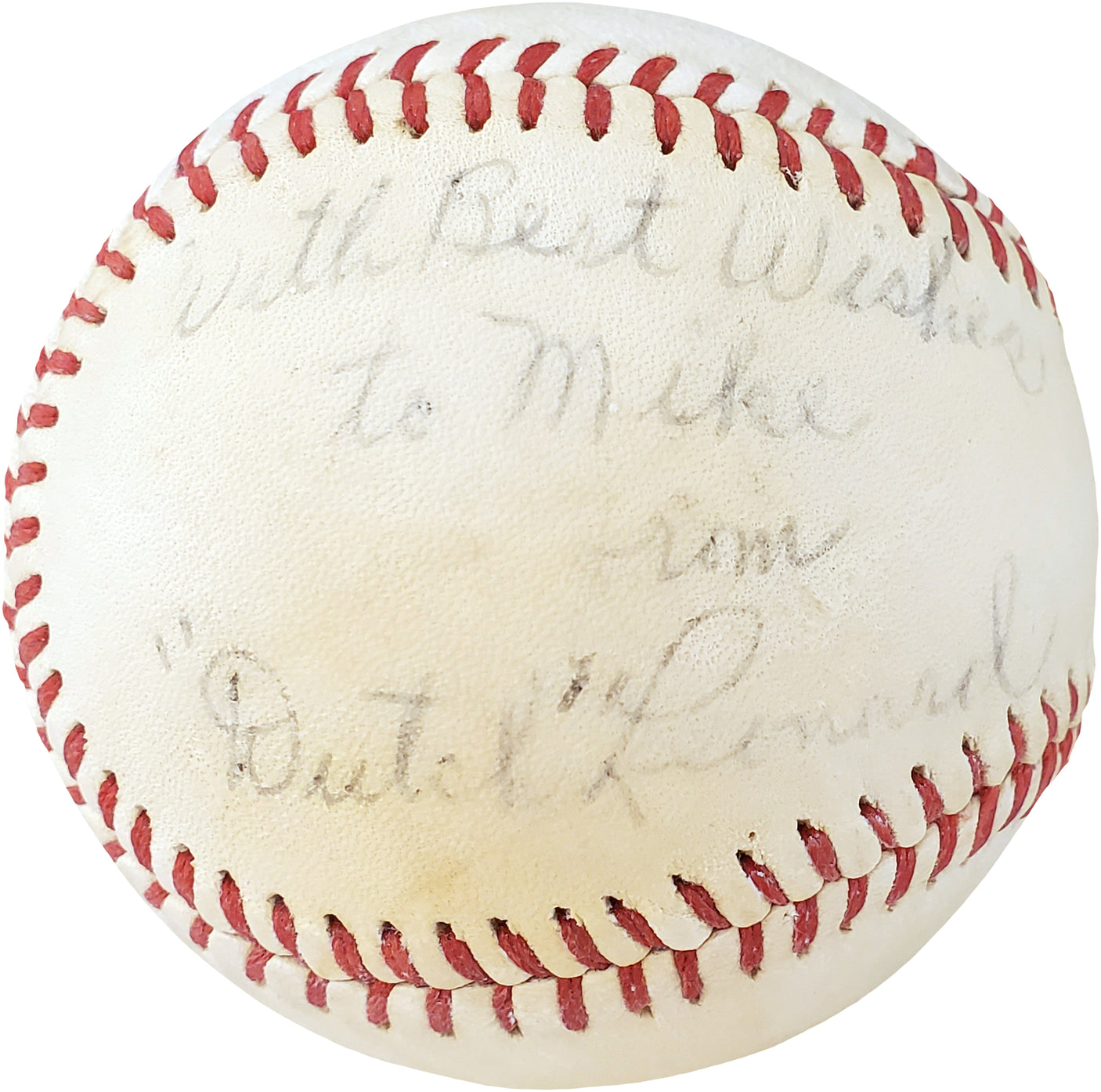 Dutch Leonard Autographed Official Johnny Mac's Baseball Boston Red Sox, Detroit Tigers "With Best Wishes To Mike" Died 1952 PSA/DNA #F15855