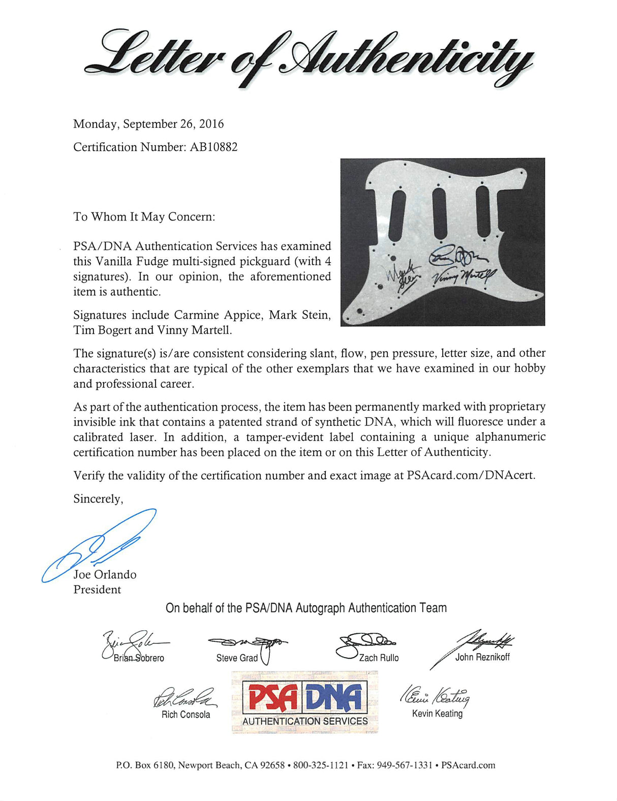Vanilla Fudge (3) Appice, Bogert & Stein Signed Electric Guitar PSA/DNA #AB10882