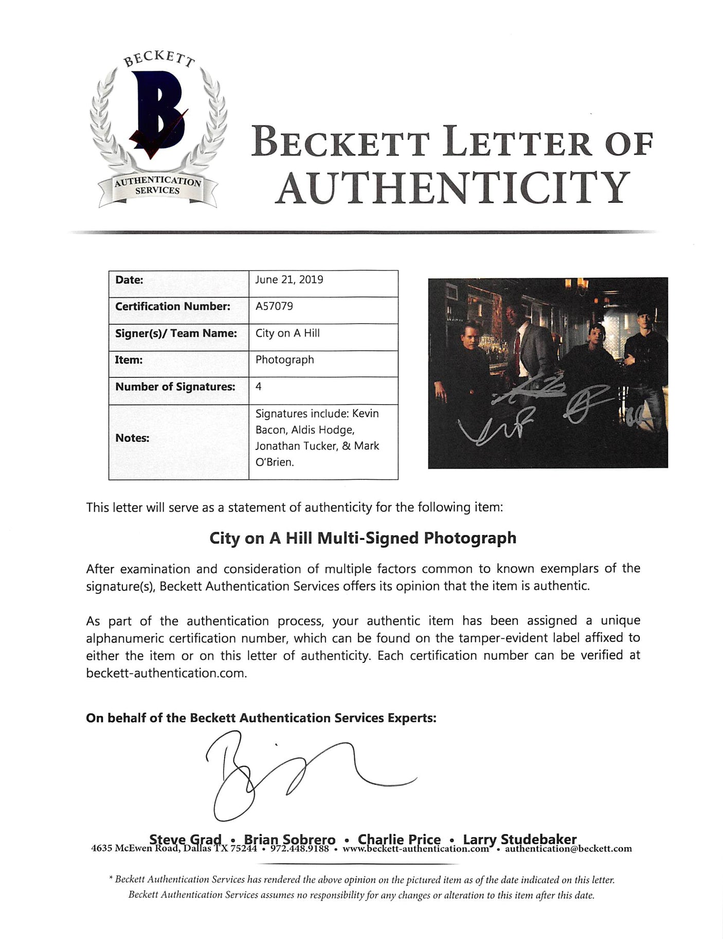 City On A Hill (4) Bacon, Hodge, Tucker & OBrien Signed 8x10 Photo BAS #A57079