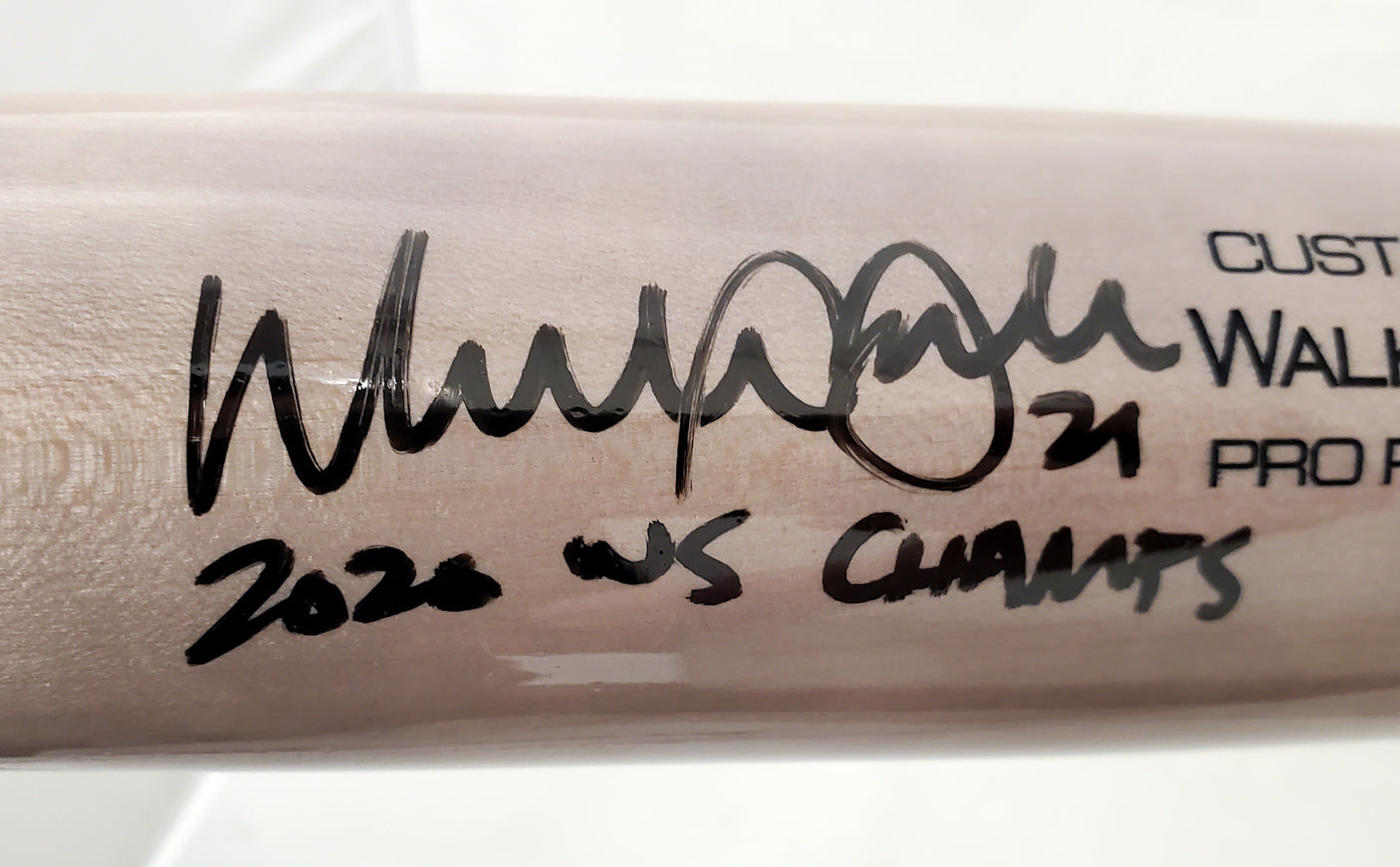 Walker Buehler Autographed Blonde Victus Game Model Bat Los Angeles Dodgers "2020 WS Champs" Beckett BAS QR Stock #193766