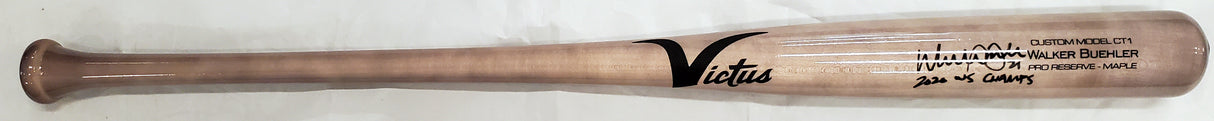 Walker Buehler Autographed Blonde Victus Game Model Bat Los Angeles Dodgers "2020 WS Champs" Beckett BAS QR Stock #193766