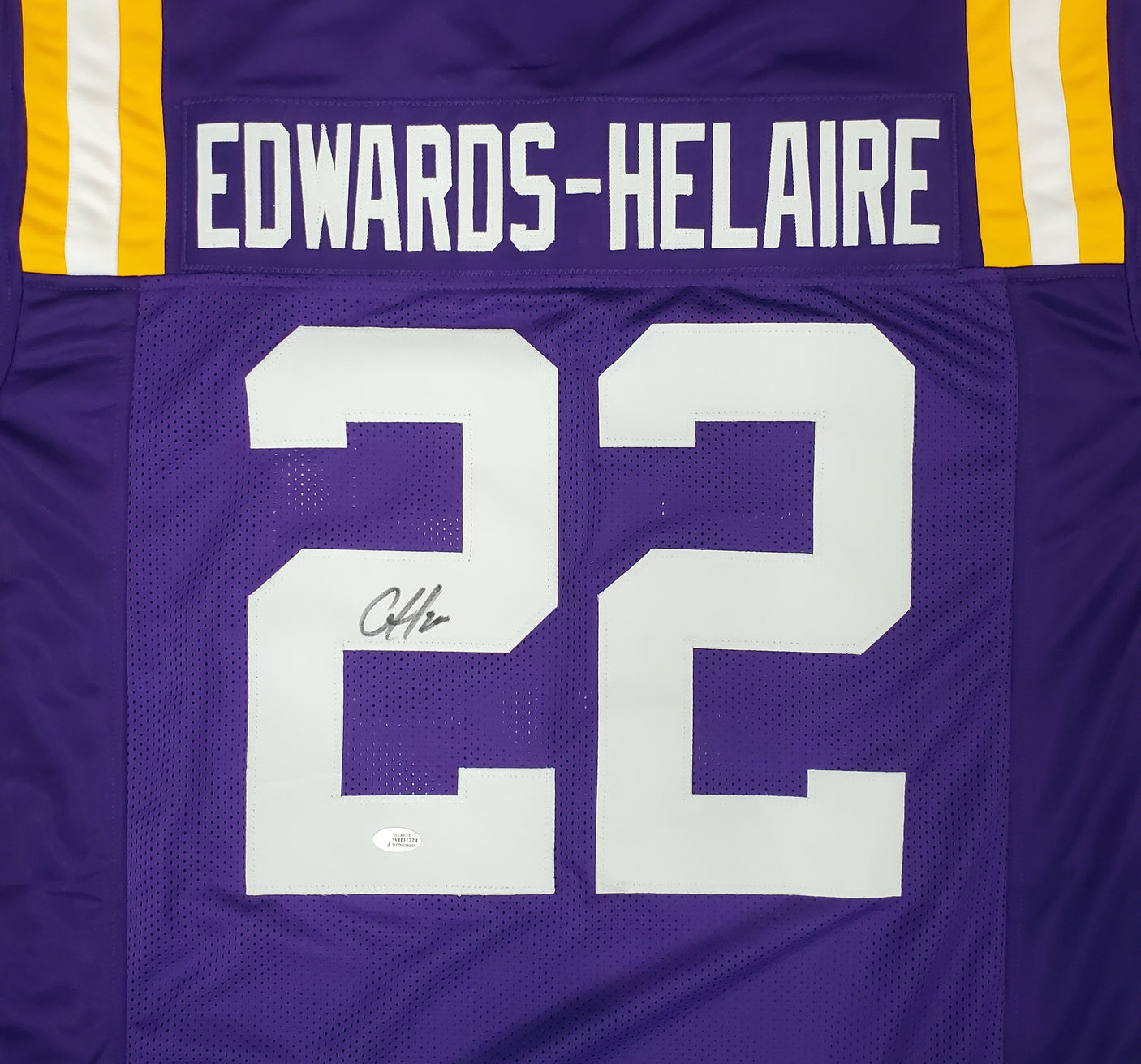 LSU Tigers Clyde Edwards-Helaire Autographed Purple Jersey Beckett BAS Stock #193943