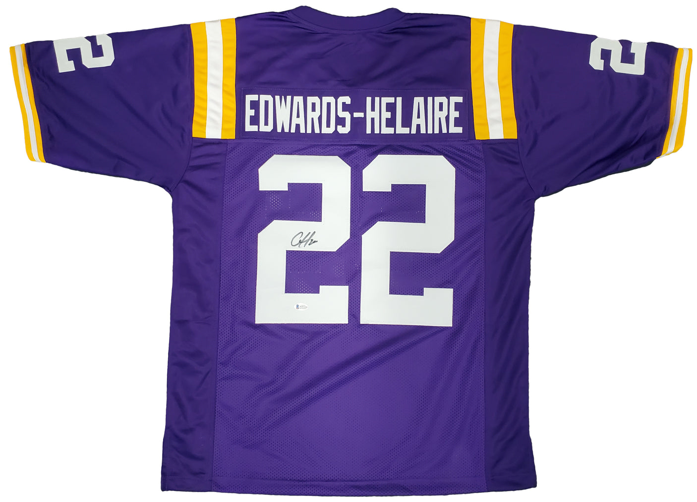LSU Tigers Clyde Edwards-Helaire Autographed Purple Jersey Beckett BAS Stock #193943