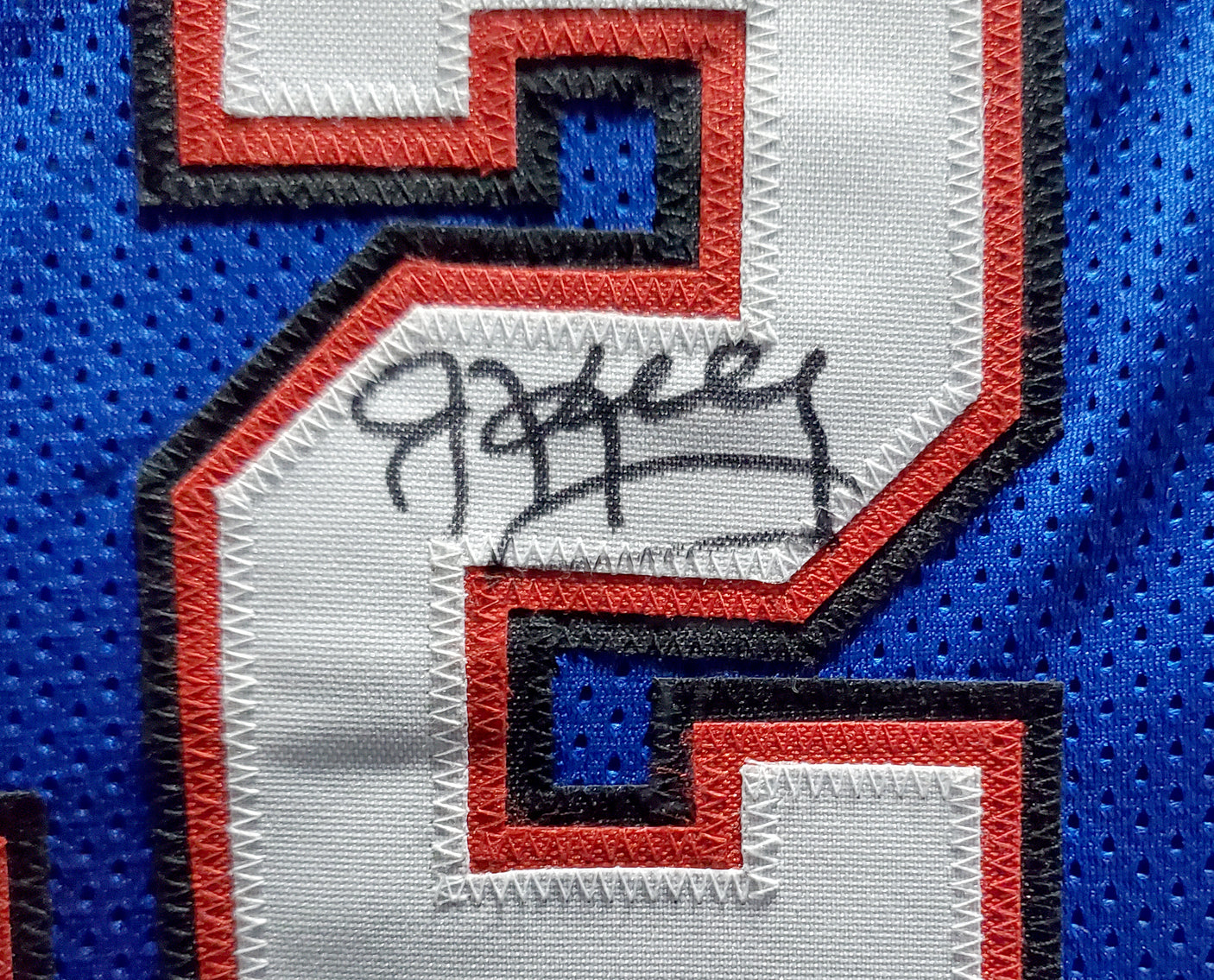 Buffalo Bills Team Greats Autographed Framed Blue Jersey With 3 Signatures Including Jim Kelly, Thurman Thomas & Andre Reed Beckett BAS Stock #195234
