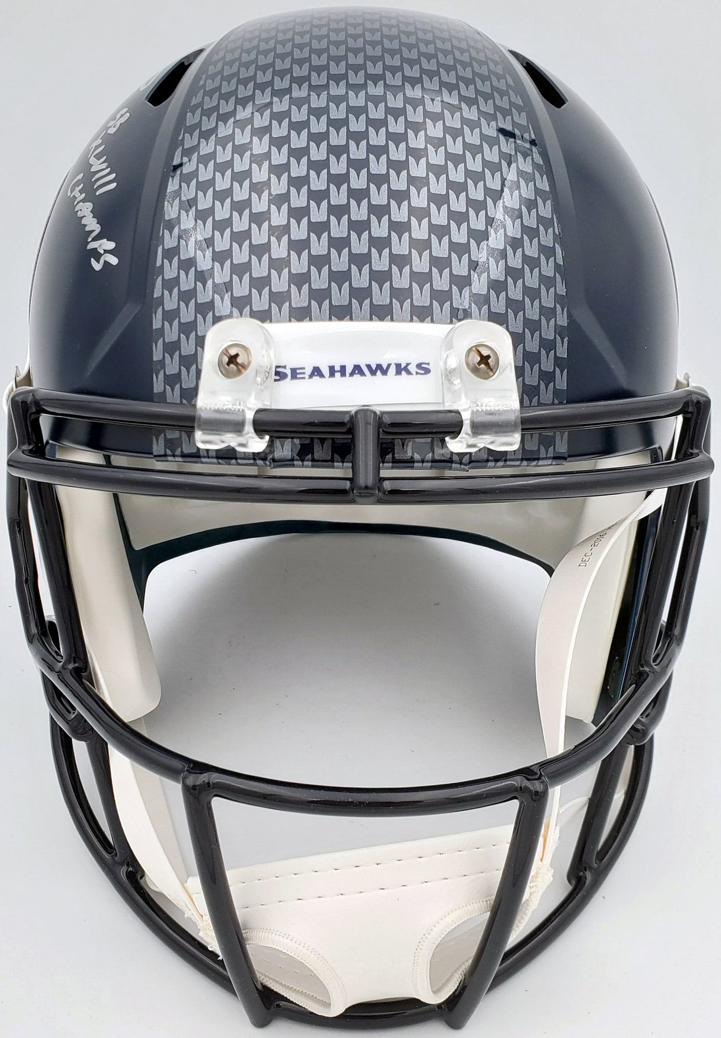 Russell Wilson Autographed Seattle Seahawks Full Size Replica Speed Helmet "SB XLVIII Champs" In Silver RW Holo Stock #94268