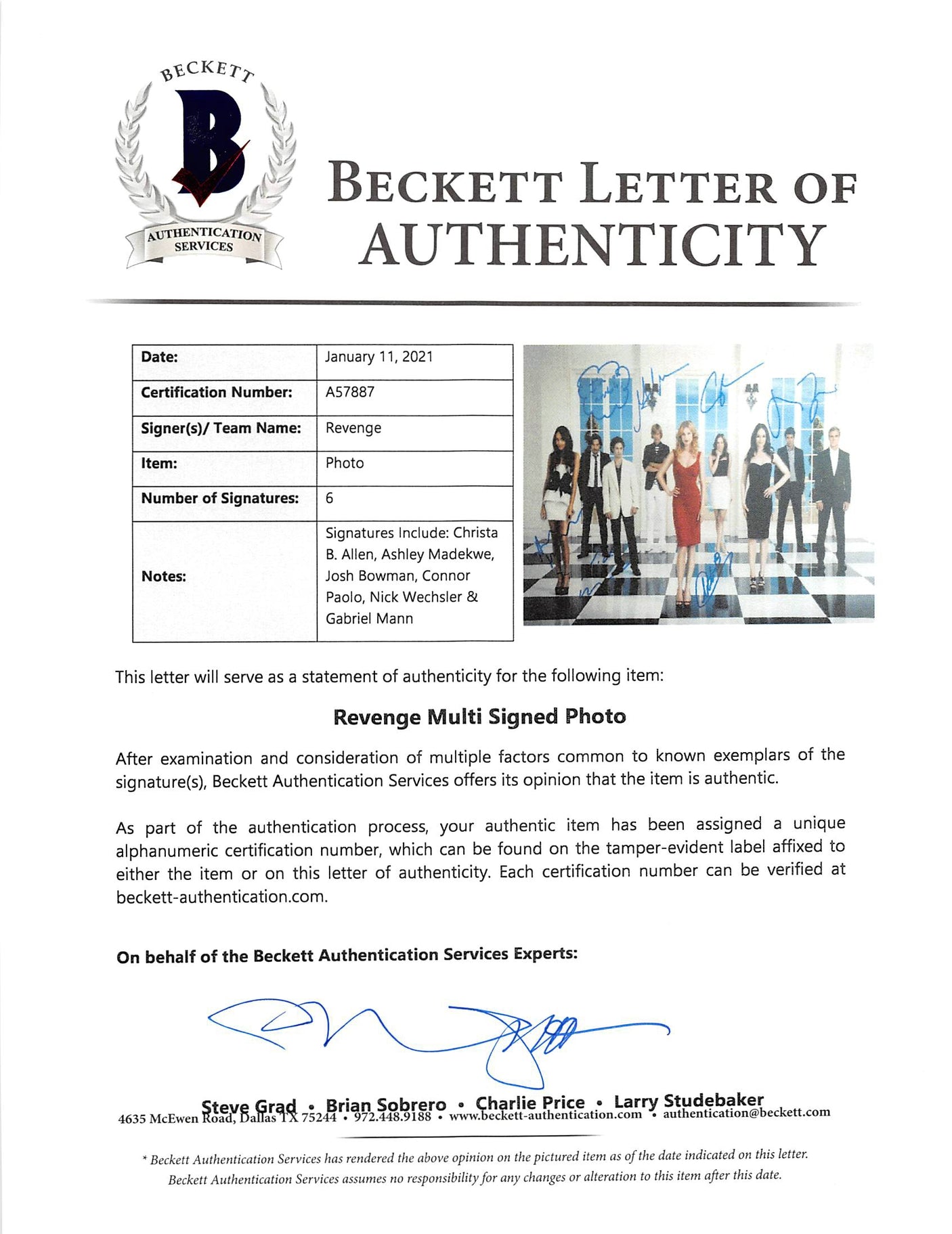 Revenge (6) Allen, Madekwe, Bowman, Paolo, Wechsler, Mann Signed 12x18 Photo BAS