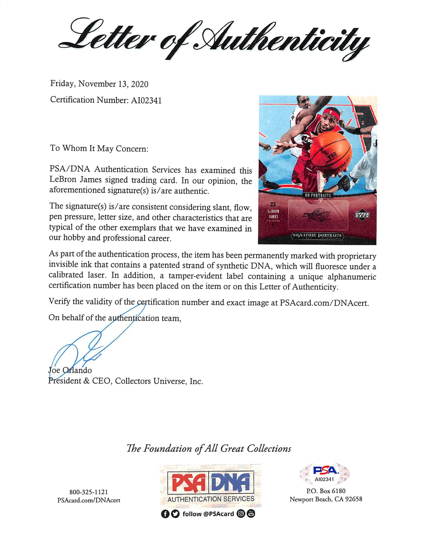 LeBron James Signed 2005 UD 8x10 Signature Portraits #LJ1 Card Auto 10! BAS Slab