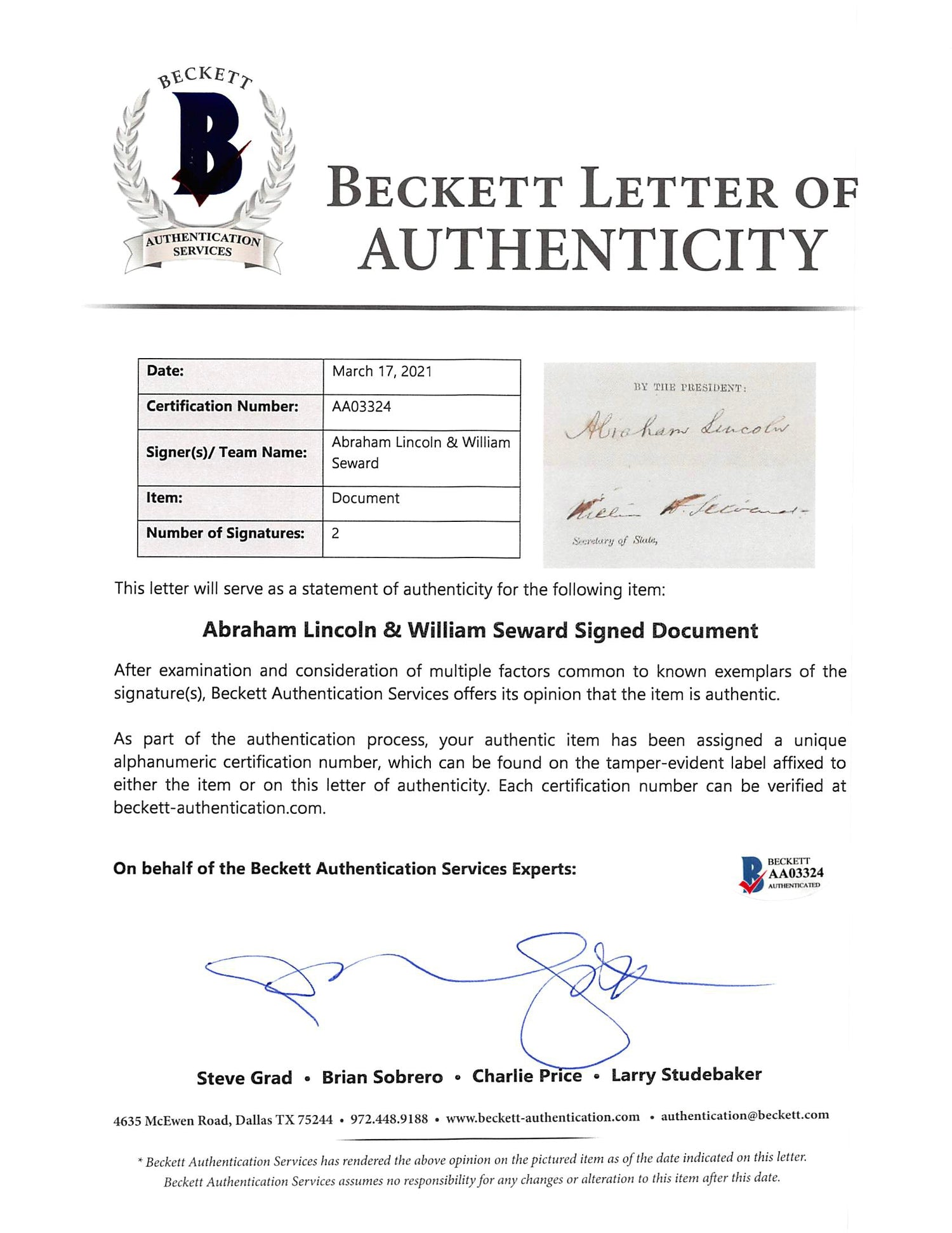 Abraham Lincoln Signed & Framed Four Language Ship's Passport Document BAS