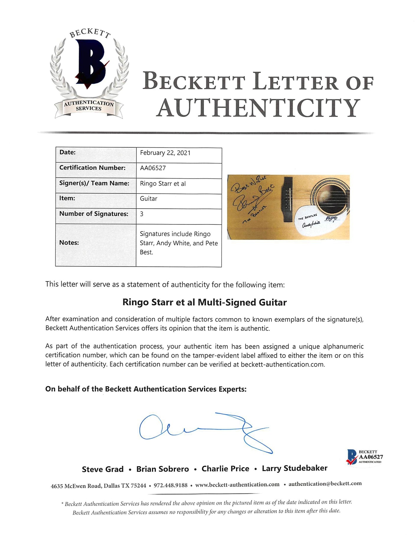 Beatles Drummers (3) Starr, Best & White Signed Epiphone Acoustic Guitar BAS JSA