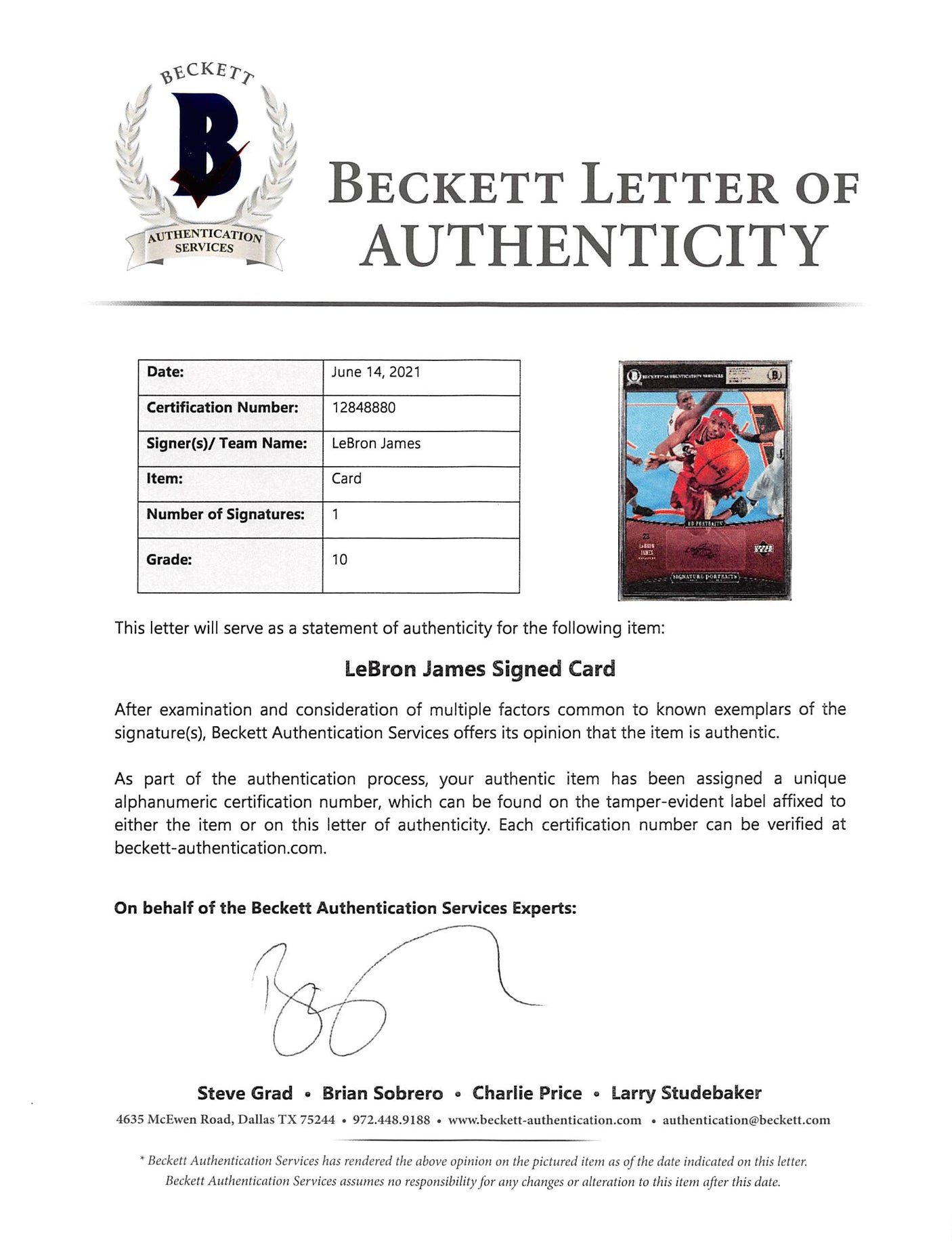 LeBron James Signed 2005 UD 8x10 Signature Portraits #LJ1 Card Auto 10! BAS Slab