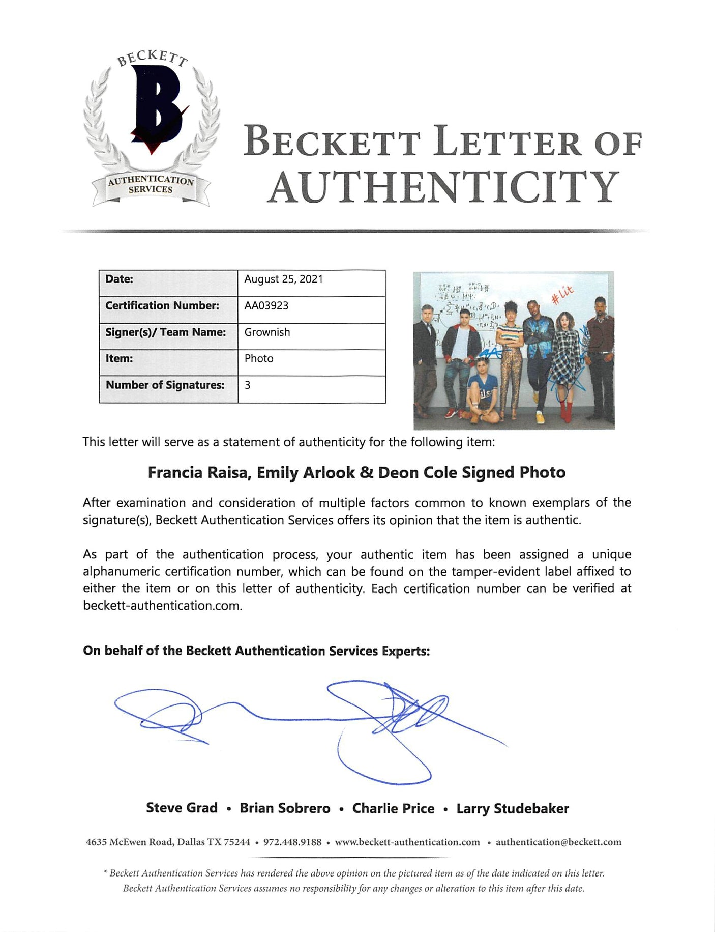 Grownish (3) Raisa, Arlook & Cole Authentic Signed 11x14 Photo BAS #AA03923