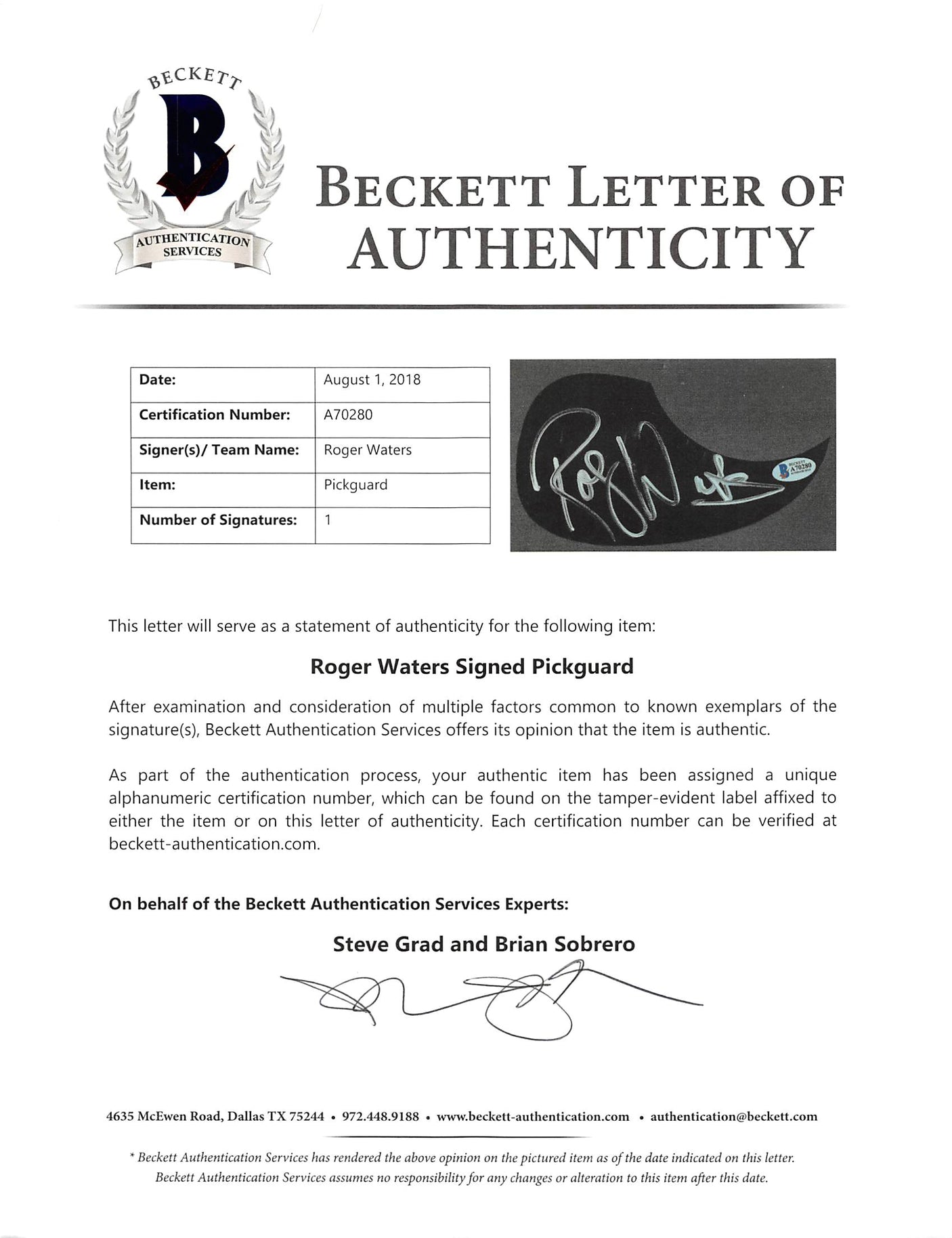 Roger Waters Pink Floyd Authentic Signed Natural Acoustic Guitar BAS #A70280