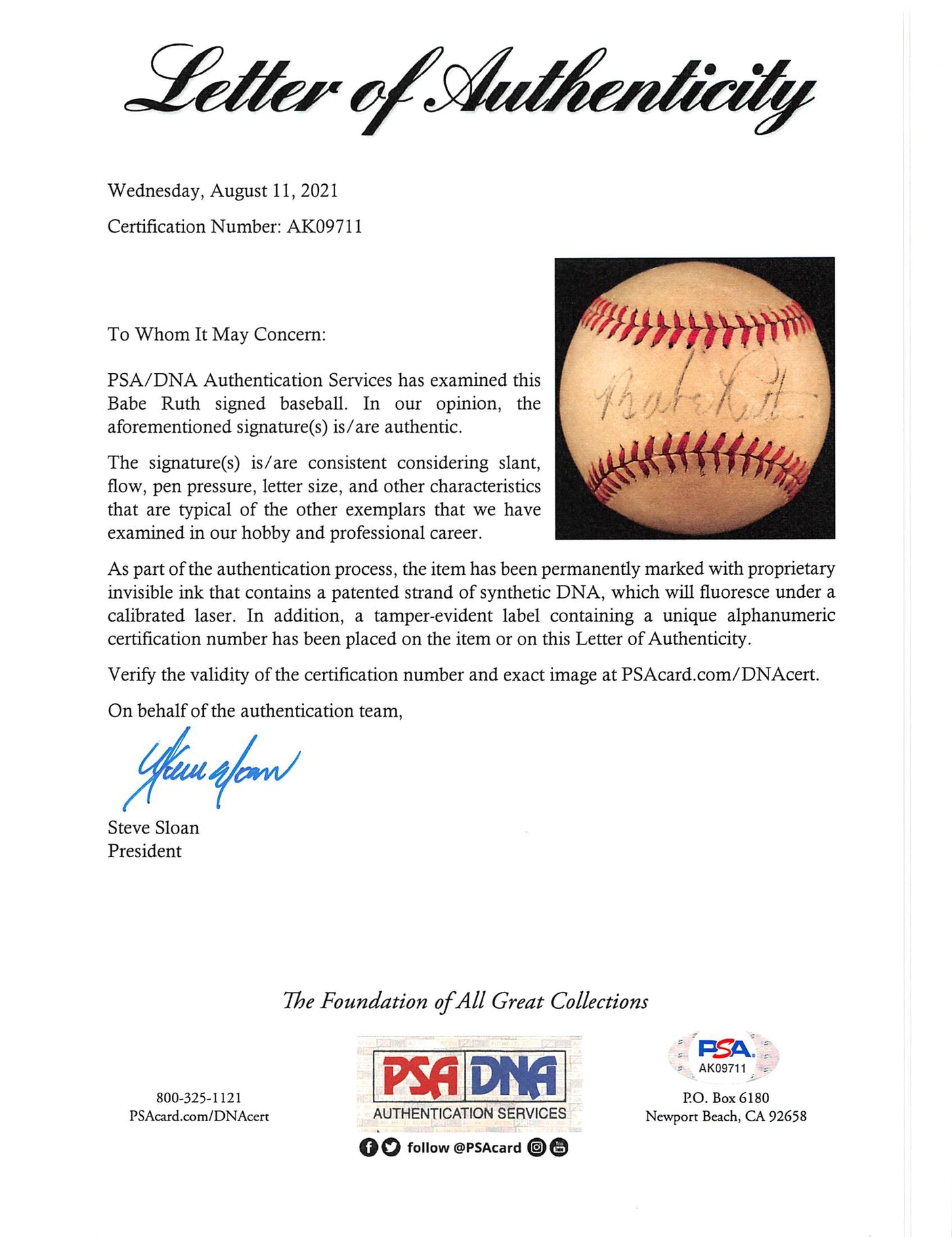 Yankees Babe Ruth Signed Harridge 1940-47 Reach Oal Baseball PSA/DNA #AK09711