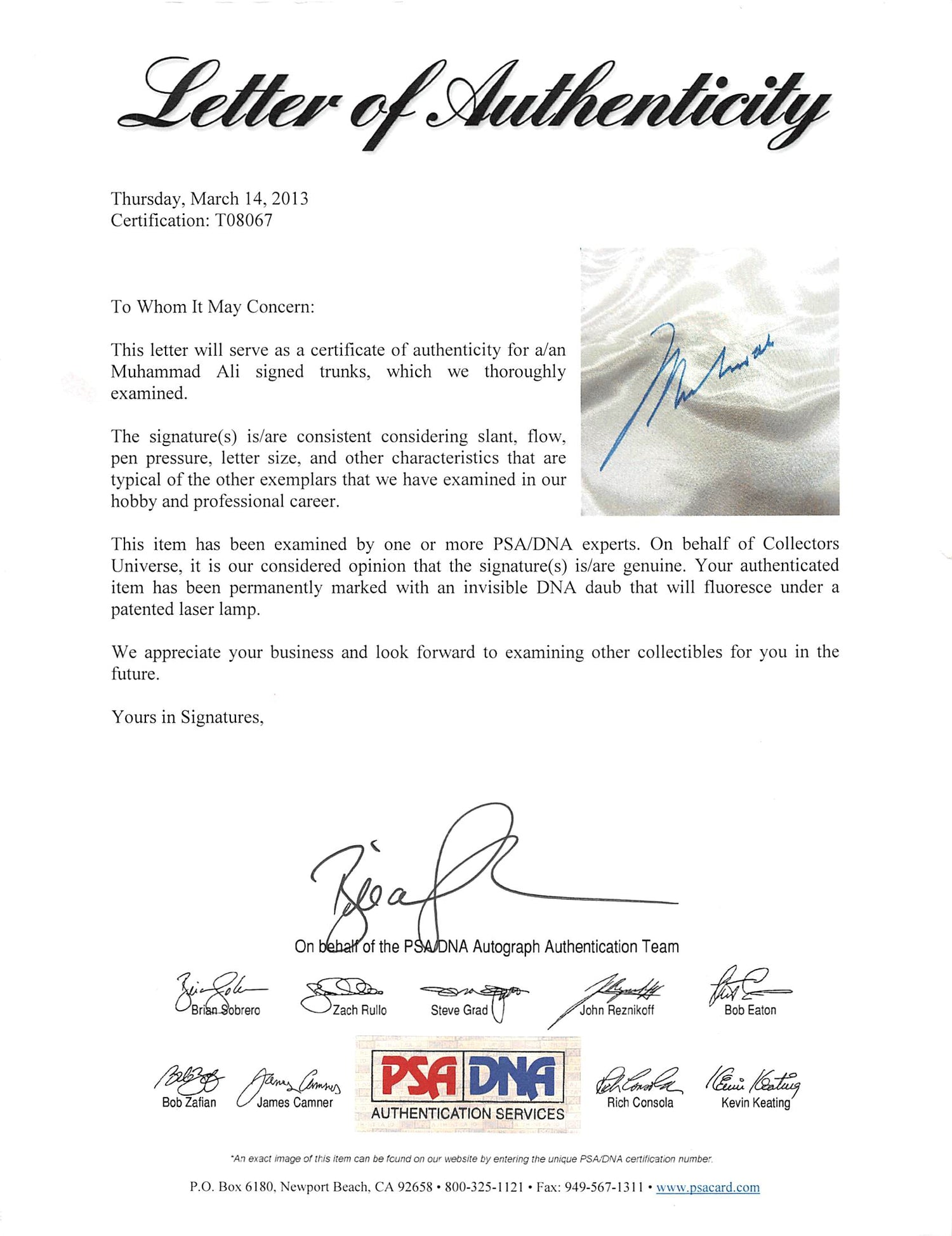 Muhammad Ali Authentic Signed White Everlast Boxing Trunks PSA/DNA #T08067