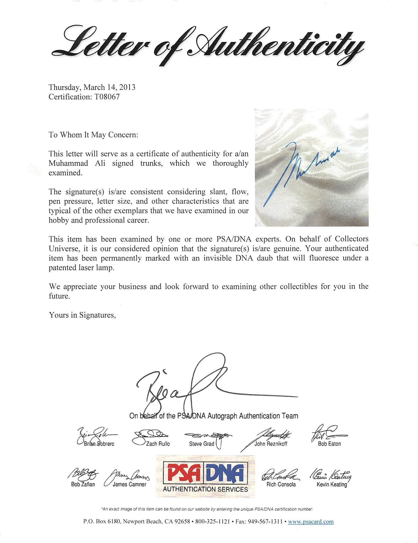 Muhammad Ali Authentic Signed White Everlast Boxing Trunks PSA/DNA #T08067