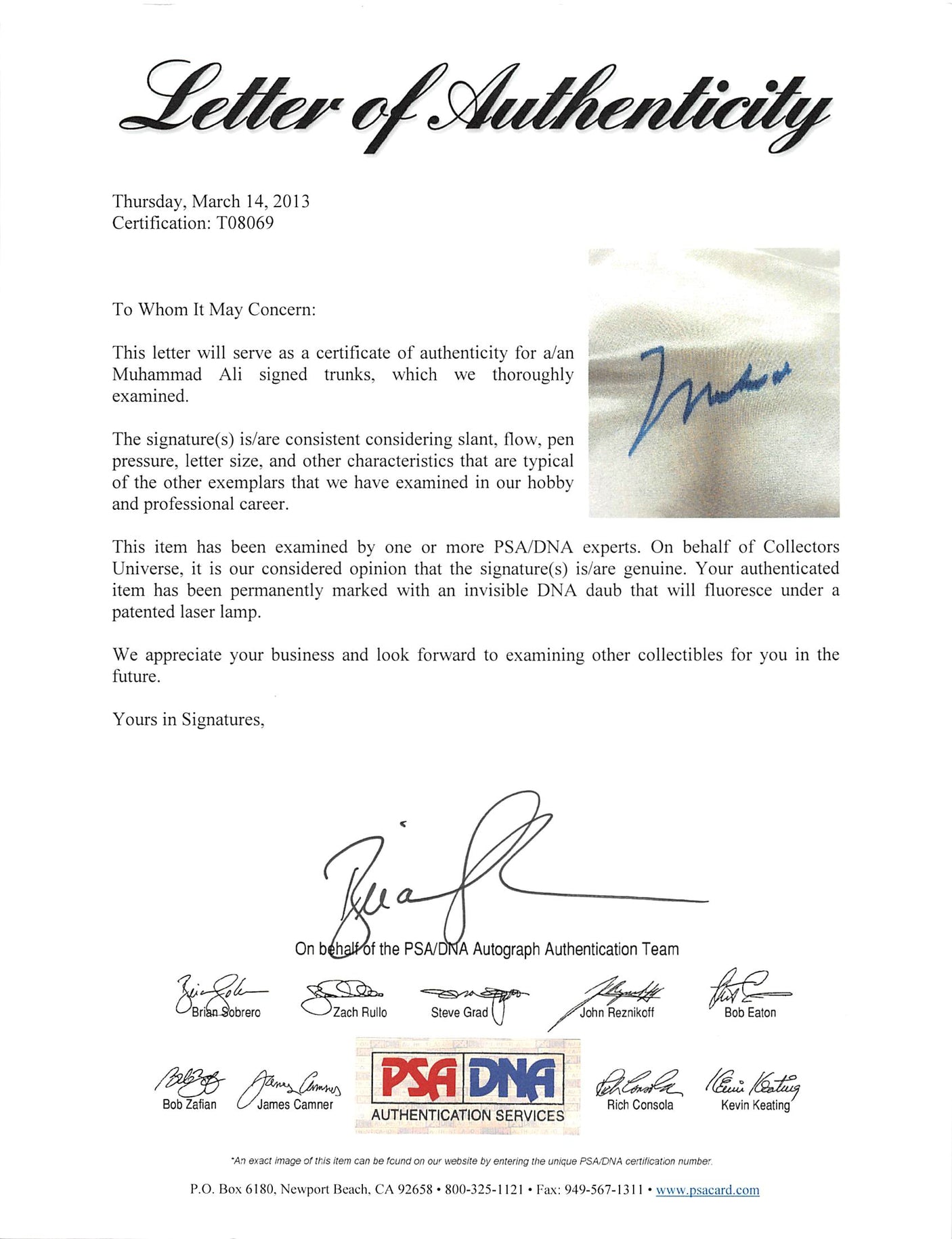 Muhammad Ali Authentic Signed White Everlast Boxing Trunks PSA/DNA #T08069