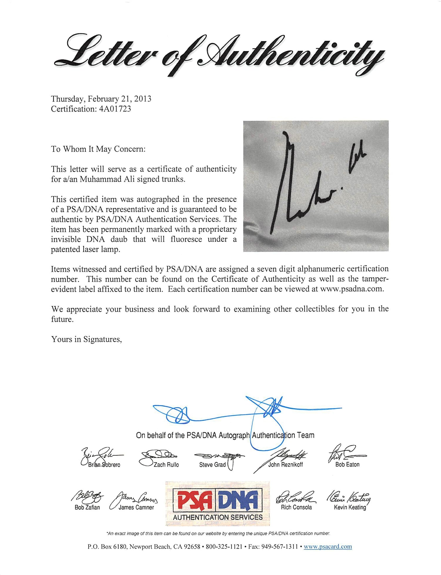 Muhammad Ali Authentic Signed White Ali Boxing Trunks PSA/DNA Itp #4A01723