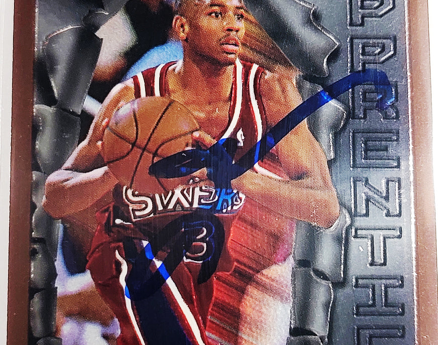 Allen Iverson Autographed 1996-97 Topps Finest Rookie Card #69 Philadelphia 76ers Auto Grade Gem Mint 10 Beckett BAS Stock #205790