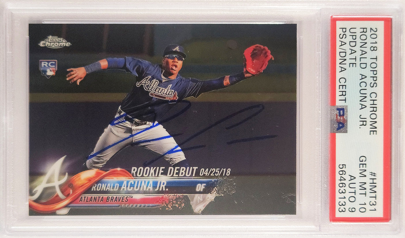 Ronald Acuna Jr. Autographed 2018 Topps Chrome Update Rookie Card #HMT31 Atlanta Braves PSA 10 Auto Grade Mint 9 PSA/DNA #56463133