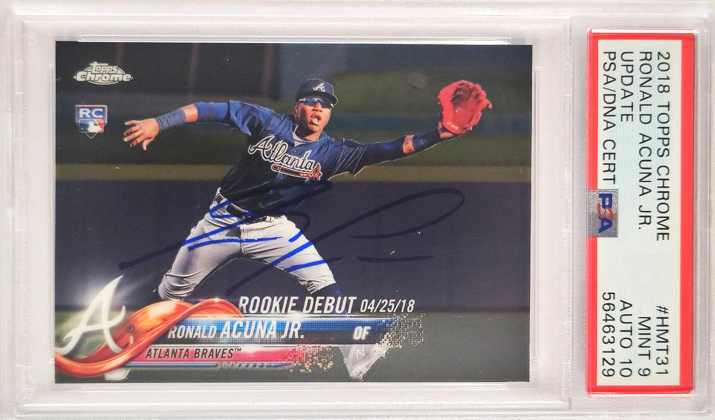Ronald Acuna Jr. Autographed 2018 Topps Chrome Update Rookie Card #HMT31 Atlanta Braves PSA 9 Auto Grade Gem Mint 10 PSA/DNA #56463129
