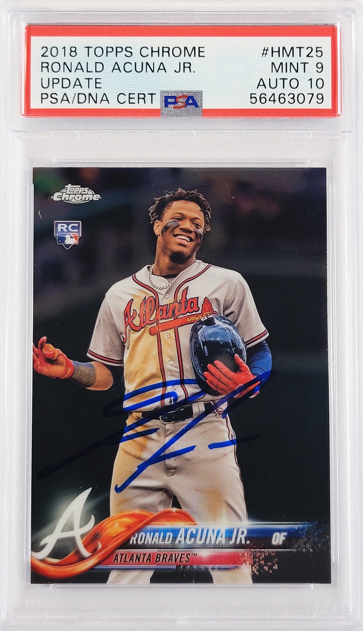 Ronald Acuna Jr. Autographed 2018 Topps Chrome Update Rookie Card #HMT25 Atlanta Braves PSA 9 Auto Grade Gem Mint 10 PSA/DNA #56463079
