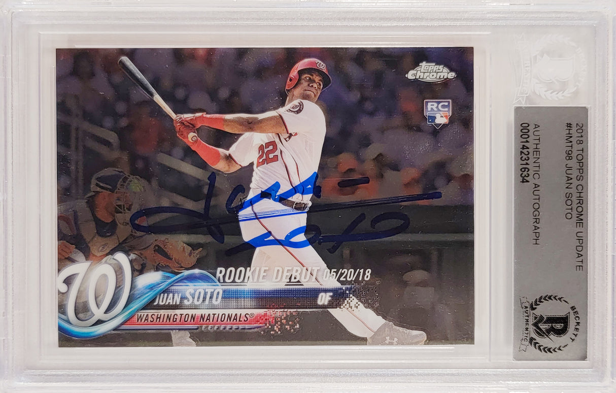 Juan Soto Autographed 2018 Topps Chrome Update Rookie Card #HMT98 New York Mets Beckett BAS #14231634